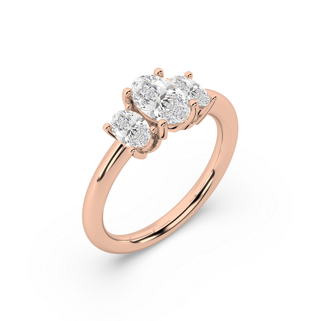 Three Stone Oval Lab Grown Plain 18K Engagement Ring