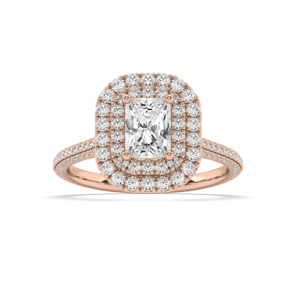 Carmen Double Halo Radiant Cut Lab Grown Pave 18K Engagement Ring