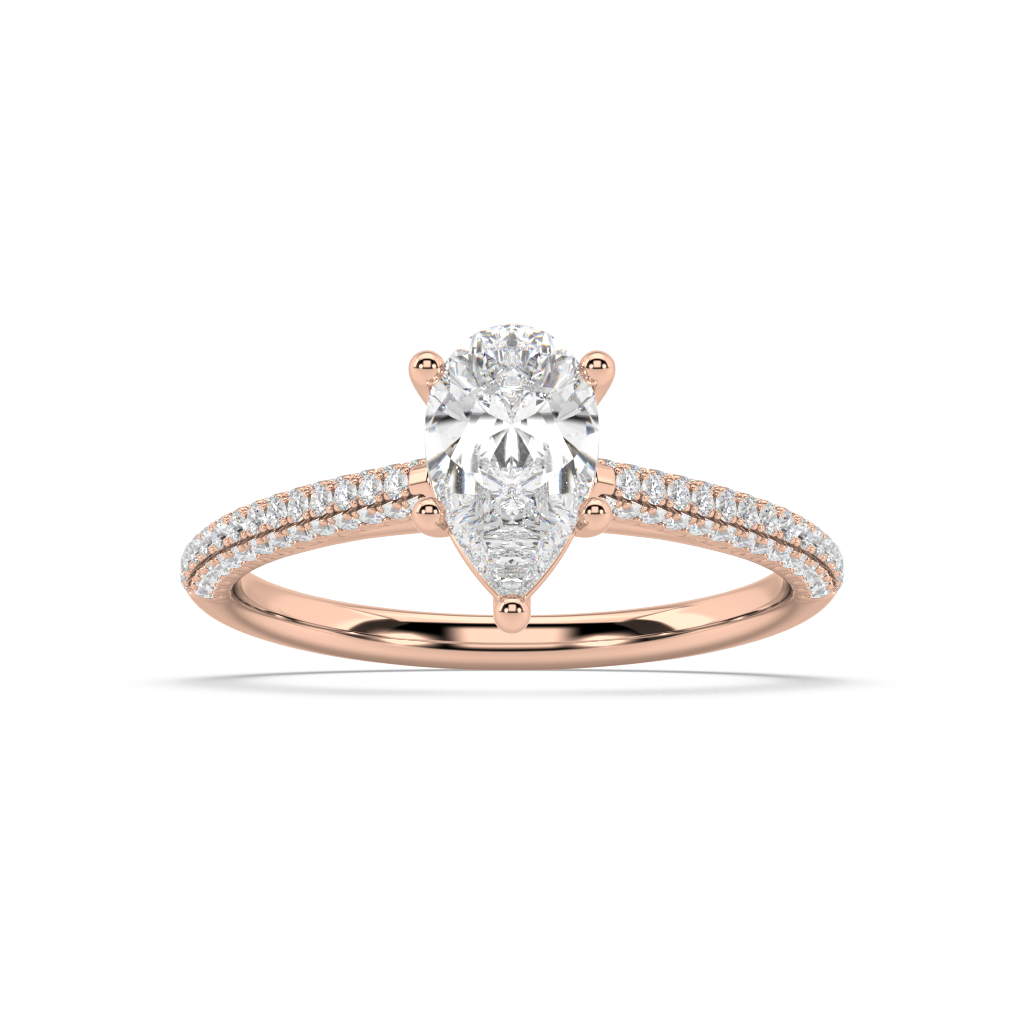 Carmen Classic Prong Pear Cut Lab Grown Pave 18K Engagement Ring