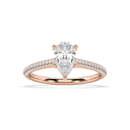 Carmen Classic Prong Pear Cut Lab Grown Pave 18K Engagement Ring