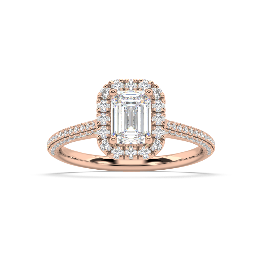 Carmen Halo Emerald Cut Lab Grown Pave 18K Engagement Ring