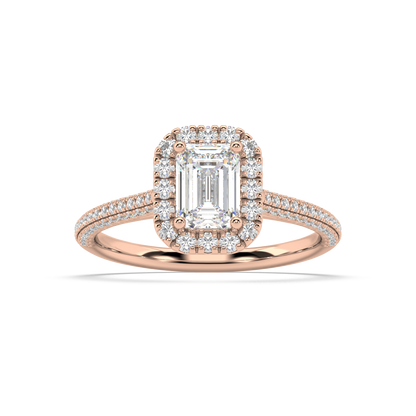 Carmen Halo Emerald Cut Lab Grown Pave 18K Engagement Ring