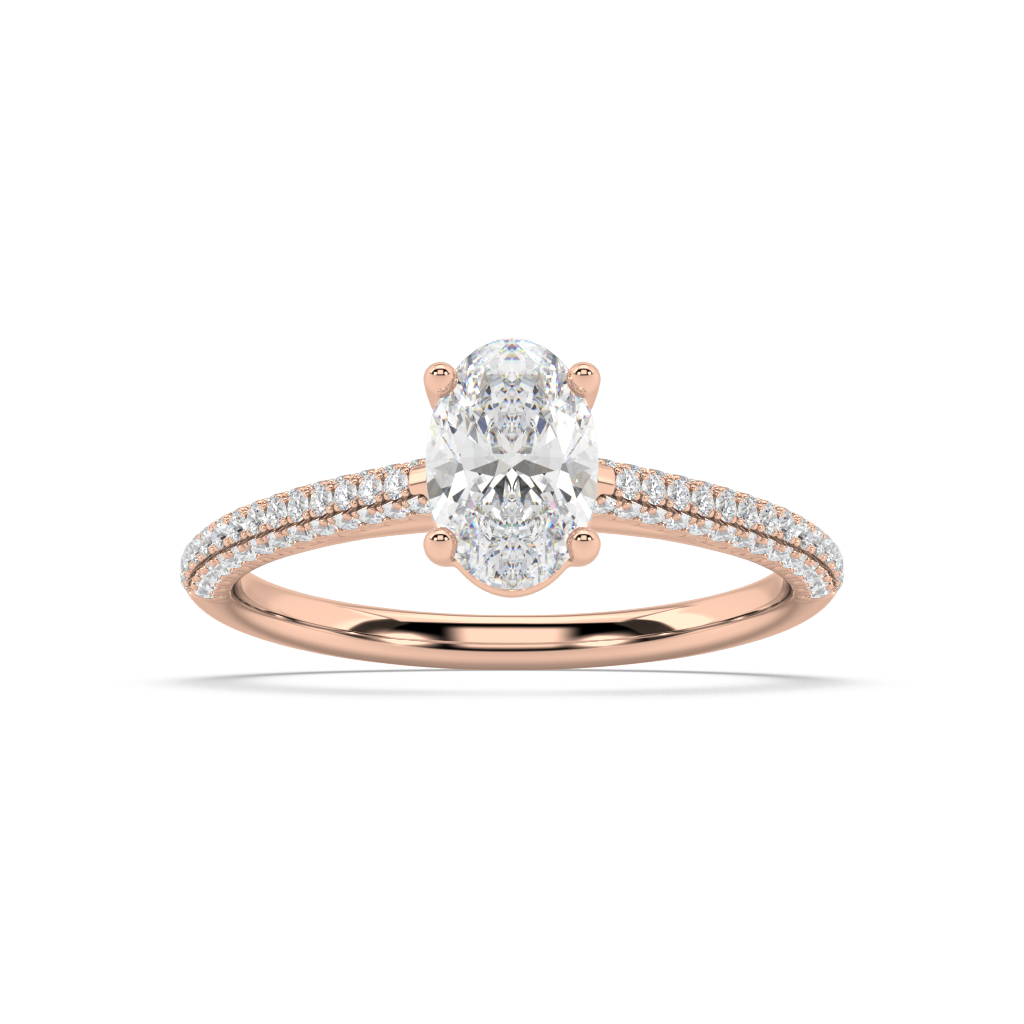 Carmen Classic Prong Oval Cut Lab Grown Pave 18K Engagement Ring