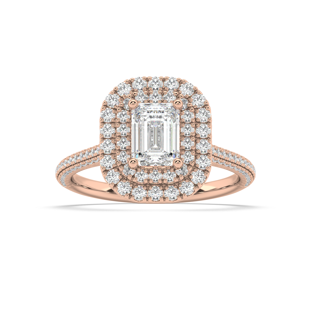 Carmen Double Halo Emerald Cut Lab Grown Pave 18K Engagement Ring