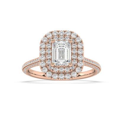 Carmen Double Halo Emerald Cut Lab Grown Pave 18K Engagement Ring