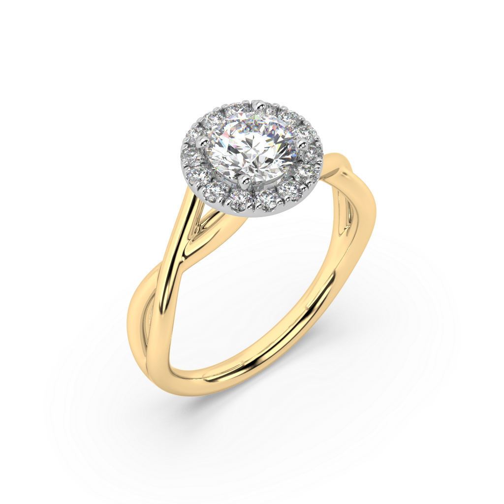 Halo Round Lab Grown Plain 18K Engagement Ring