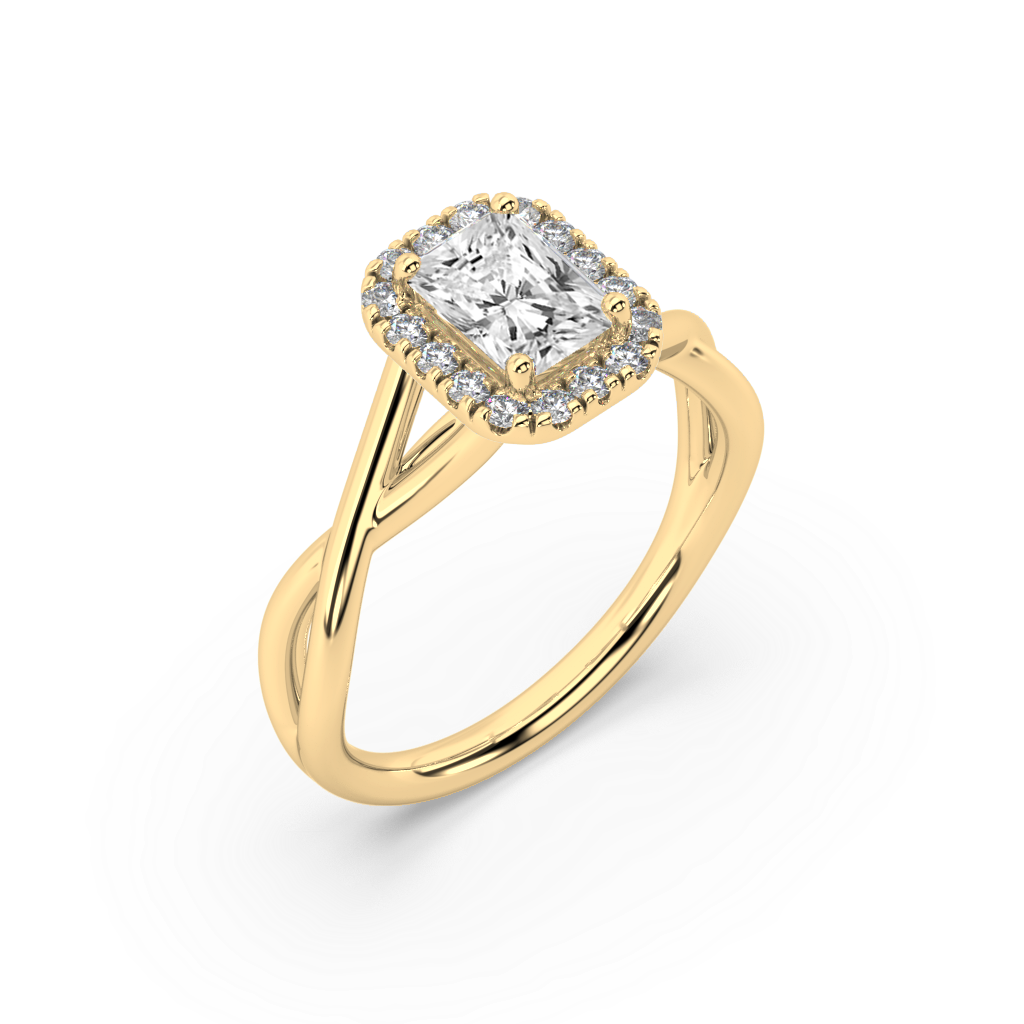 Halo Radiant Cut Lab Grown Plain 18K Engagement Ring