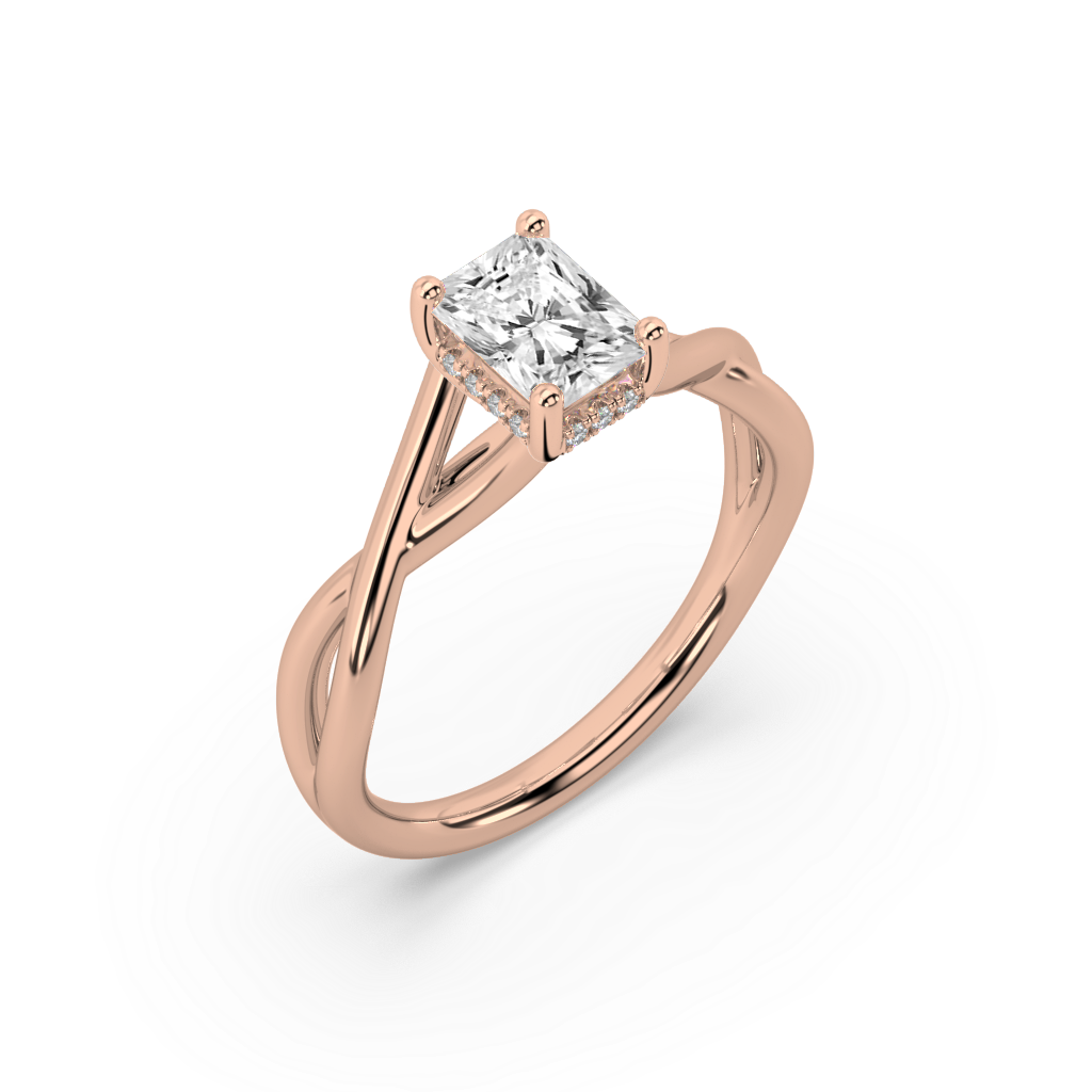 Hidden Halo Radiant Cut Lab Grown Plain 18K Engagement Ring