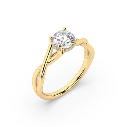 Hidden Halo Round Lab Grown Plain 18K Engagement Ring