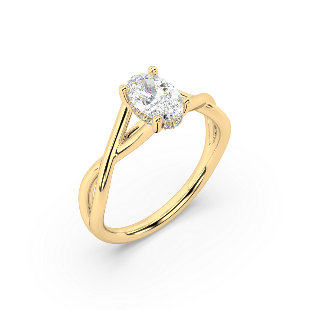 Classic Prong Oval Cut Lab Grown Plain 18K Engagement Ring