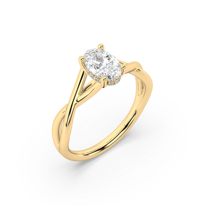 Classic Prong Oval Cut Lab Grown Plain 18K Engagement Ring