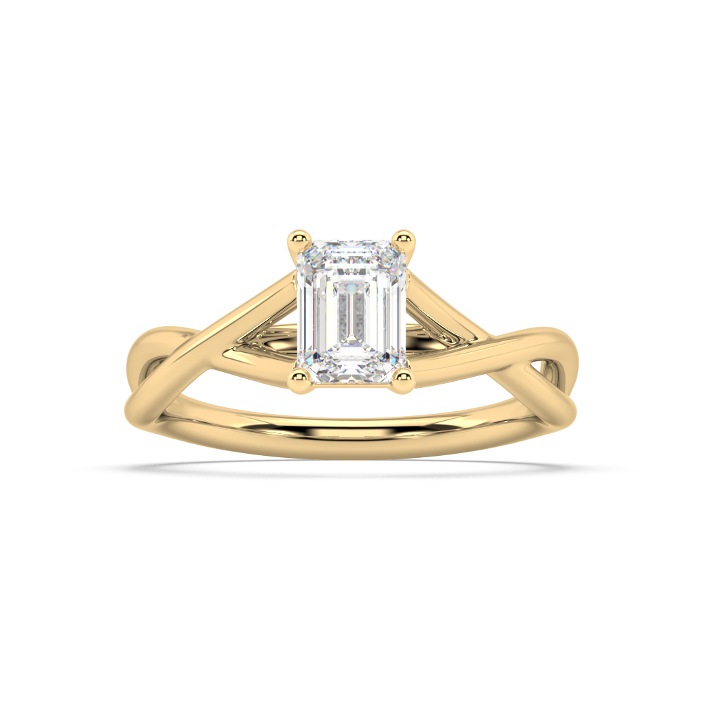 Classic Prong Emerald Cut Lab Grown Plain 18K Engagement Ring