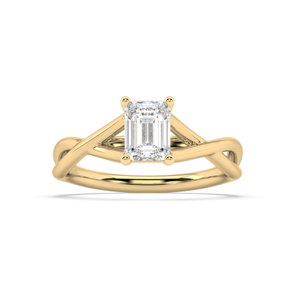 Classic Prong Emerald Cut Lab Grown Plain 18K Engagement Ring