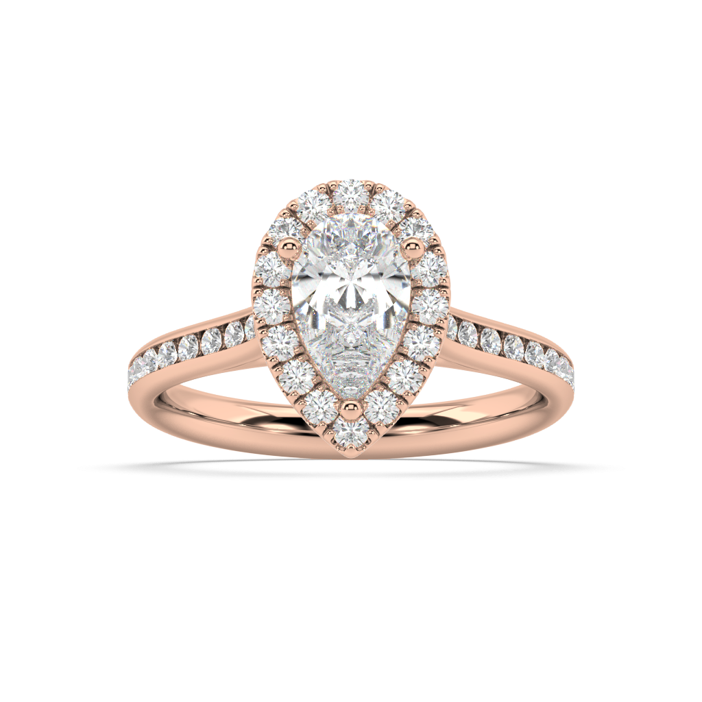 Carmen Halo Pear Cut Lab Grown Channel 18K Engagement Ring