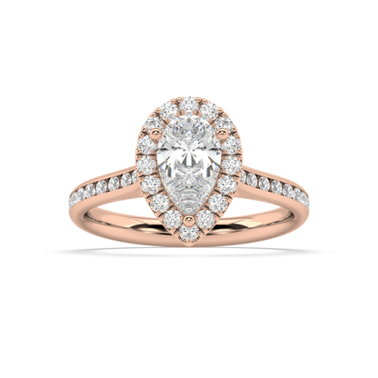 Carmen Halo Pear Cut Lab Grown Channel 18K Engagement Ring