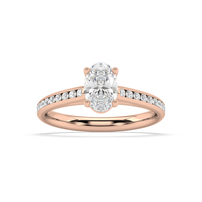 Carmen Classic Prong Oval Cut Lab Grown Channel 18K Engagement Ring