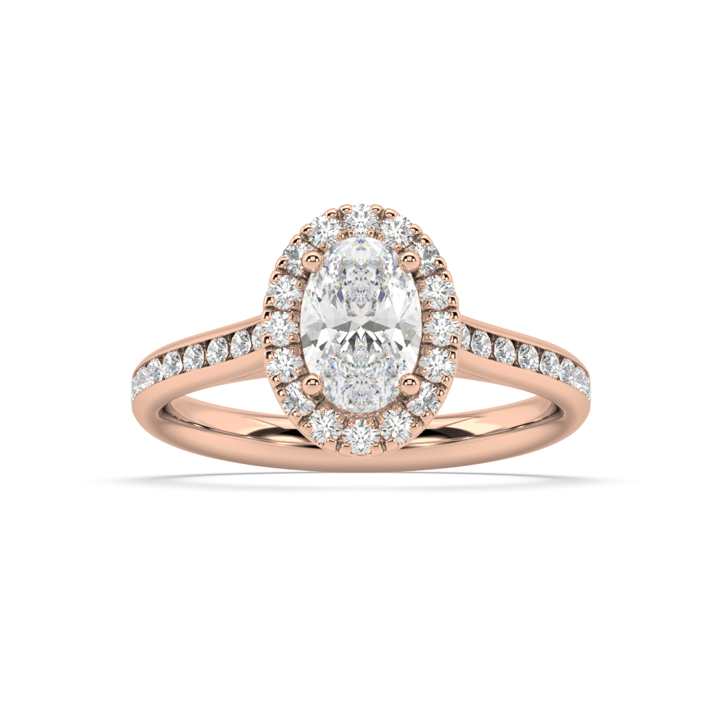 Carmen Halo Oval Cut Lab Grown Channel 18K Engagement Ring