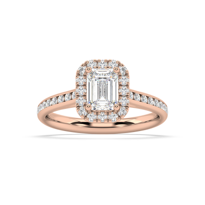 Carmen Halo Emerald Cut Lab Grown Channel 18K Engagement Ring