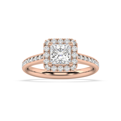 Carmen Halo Princess Cut Lab Grown Channel 18K Engagement Ring