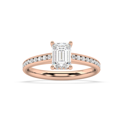 Carmen Hidden Halo Emerald Cut Lab Grown Channel 18K Engagement Ring