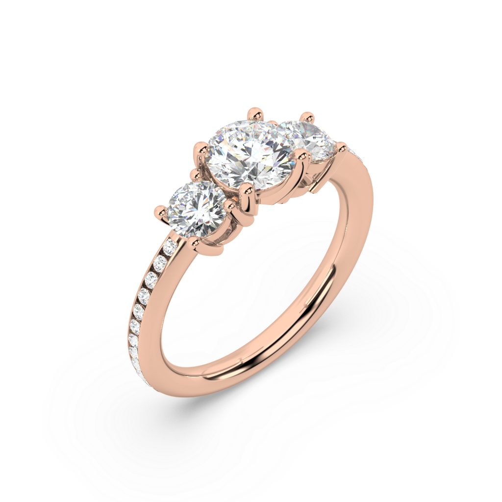 Three Stone Round Lab Grown Channel 18K Engagement Ring