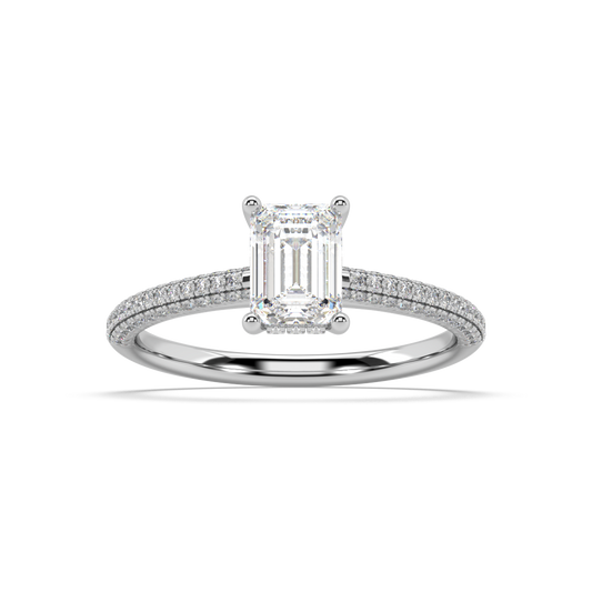 Carmen Hidden Halo Emerald Cut Lab Grown Pave 18K Engagement Ring