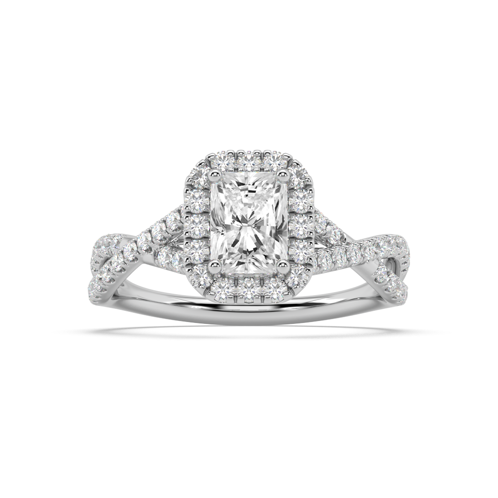 Halo Radiant Cut Lab Grown Pave 18K Engagement Ring