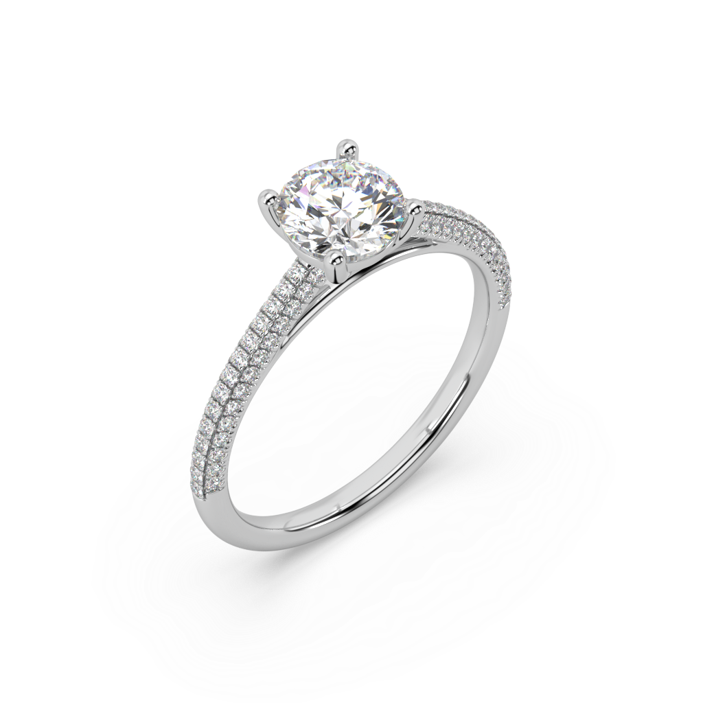 Carmen Classic Prong Round Lab Grown Pave 18K Engagement Ring