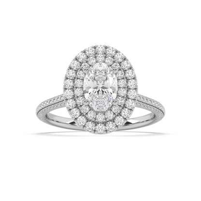 Carmen Double Halo Oval Cut Lab Grown Pave 18K Engagement Ring