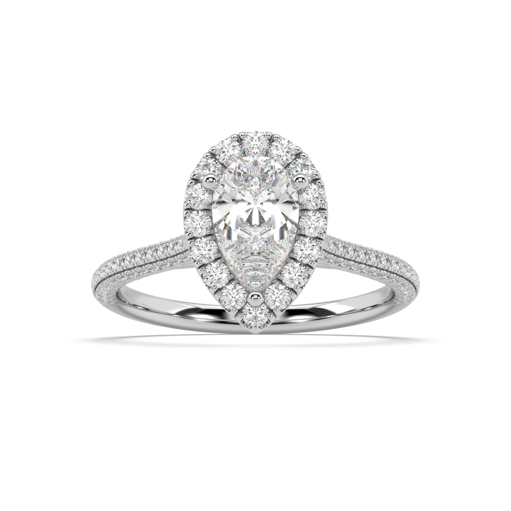 Carmen Halo Pear Cut Lab Grown Pave 18K Engagement Ring