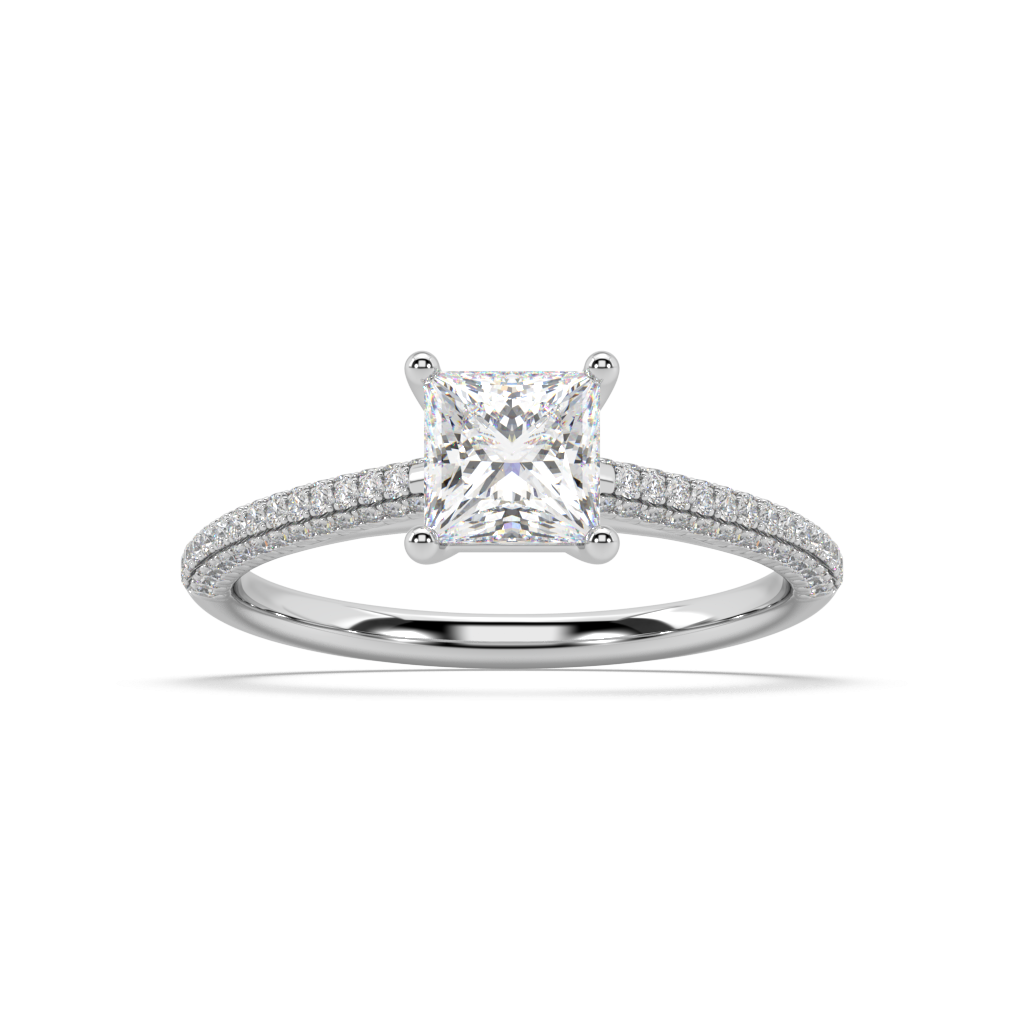 Carmen Classic Prong Princess Cut Lab Grown Pave 18K Engagement Ring