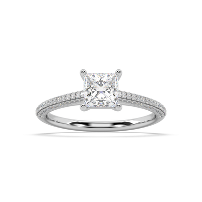 Carmen Classic Prong Princess Cut Lab Grown Pave 18K Engagement Ring