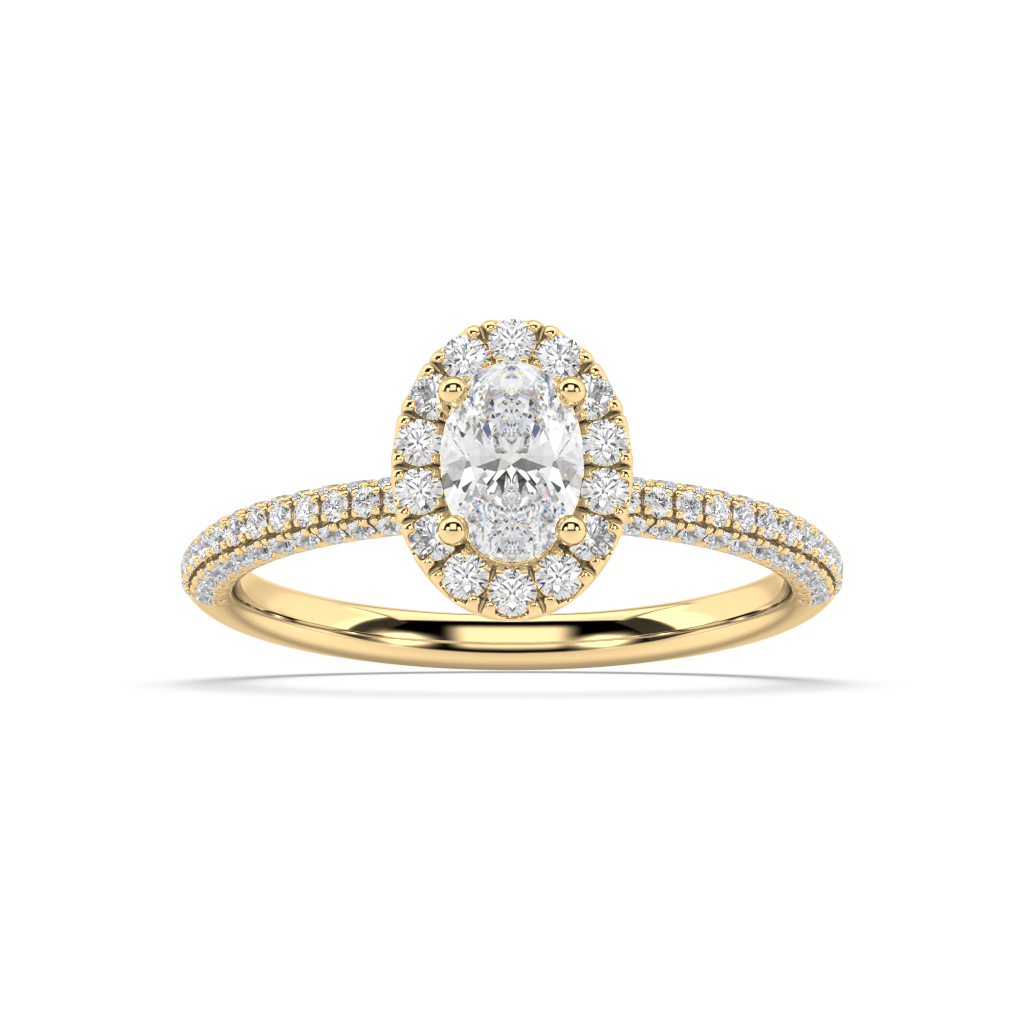 Halo Oval Cut Lab Grown Pave 18K Engagement Ring