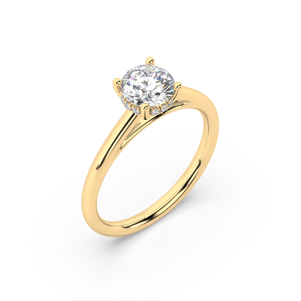 Carmen Hidden Halo Round Lab Grown Plain 18K Engagement Ring