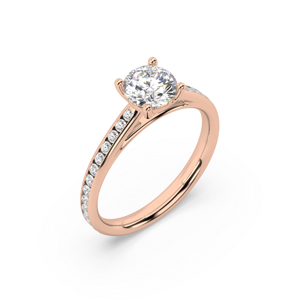 Carmen Classic Prong Round Lab Grown Channel 18K Engagement Ring