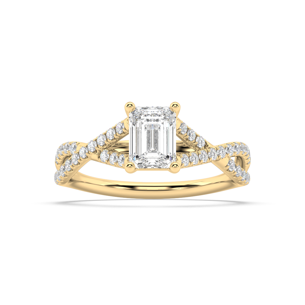 Classic Prong Emerald Cut Lab Grown Pave 18K Engagement Ring