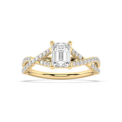 Classic Prong Emerald Cut Lab Grown Pave 18K Engagement Ring