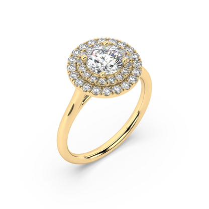 Carmen Double Halo Round Lab Grown Plain 18K Engagement Ring