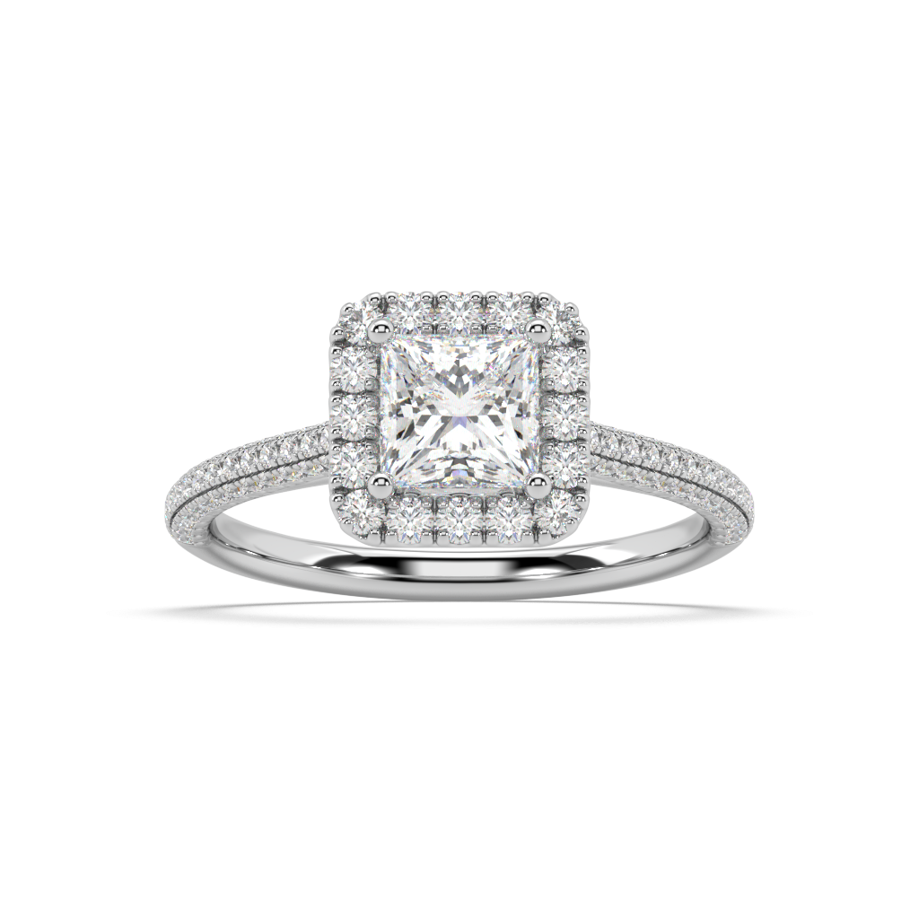 Carmen Halo Princess Cut Lab Grown Pave 18K Engagement Ring