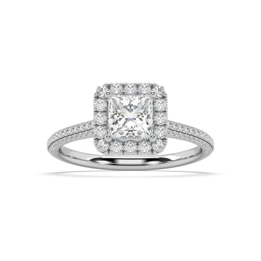 Carmen Halo Princess Cut Lab Grown Pave 18K Engagement Ring