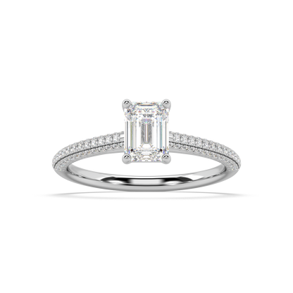 Carmen Classic Prong Emerald Cut Lab Grown Pave 18K Engagement Ring