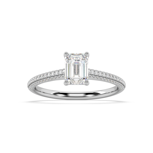 Carmen Classic Prong Emerald Cut Lab Grown Pave 18K Engagement Ring