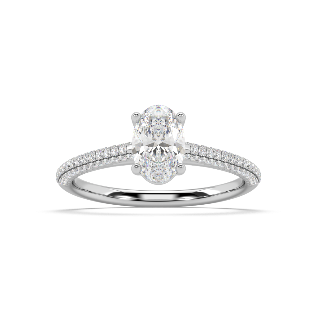 Carmen Classic Prong Oval Cut Lab Grown Pave 18K Engagement Ring