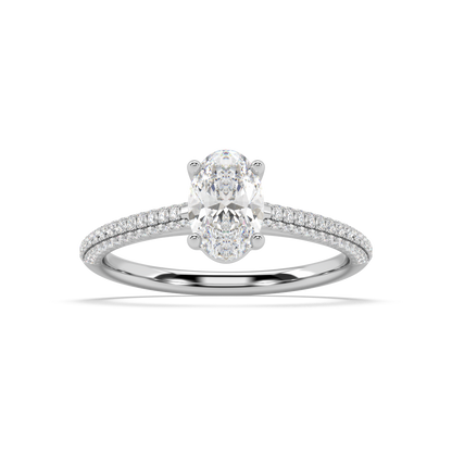 Carmen Classic Prong Oval Cut Lab Grown Pave 18K Engagement Ring