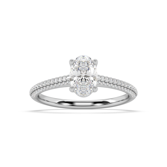 Carmen Classic Prong Oval Cut Lab Grown Pave 18K Engagement Ring