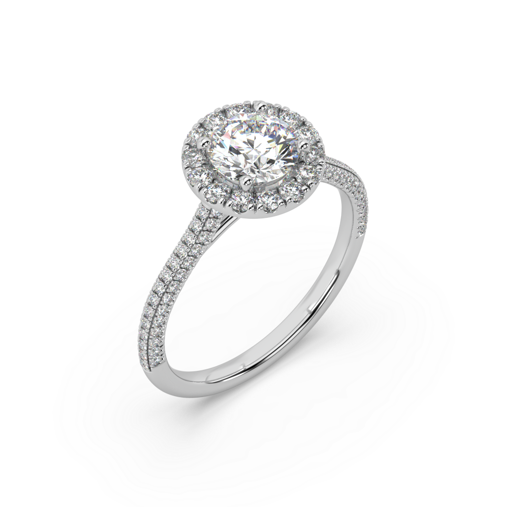 Carmen Halo Round Lab Grown Pave 18K Engagement Ring