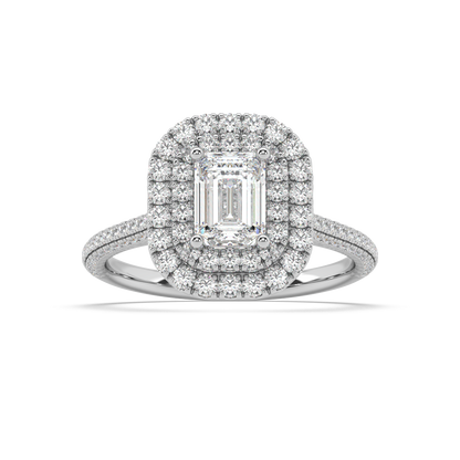 Carmen Double Halo Emerald Cut Lab Grown Pave 18K Engagement Ring