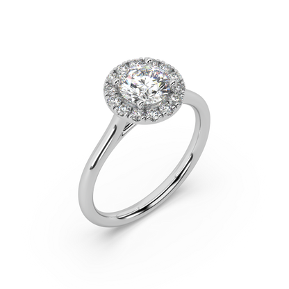 Carmen Halo Round Lab Grown Plain 18K Engagement Ring