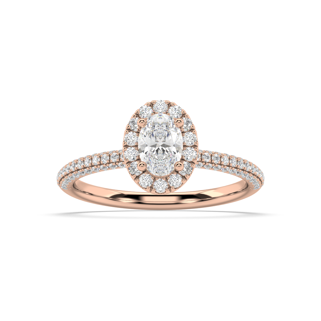 Halo Oval Cut Lab Grown Pave 18K Engagement Ring