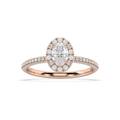 Halo Oval Cut Lab Grown Pave 18K Engagement Ring